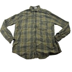 CP Shades Free People Womens M Olive Green Plaid Cotton Button Down Shirt Good